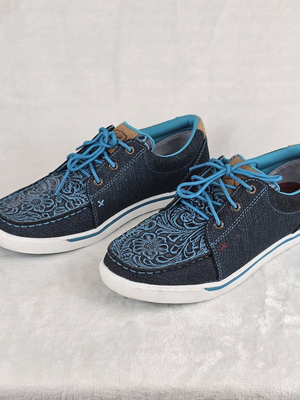 Twisted X Kicks WCA0031 Womens 9.5 Turquoise Floral Tooled Leather Shoes - Picture 4 of 8